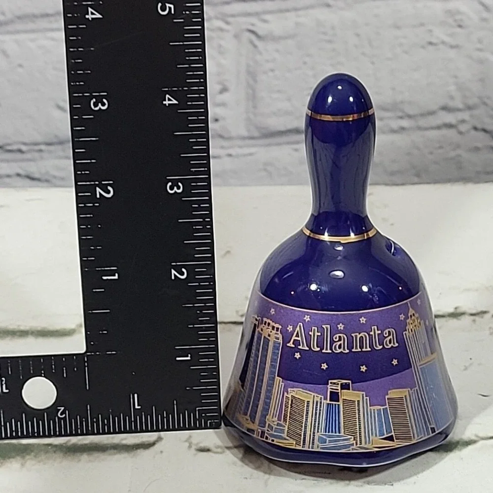 Atlanta Souvenir Bell City Skyline Georgia Travel Painted Porcelain Vtg‎ Blue